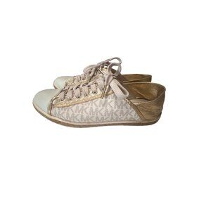 Michael Kors Womens Size 6.5 Beige & Gold Lace-Up Sneakers